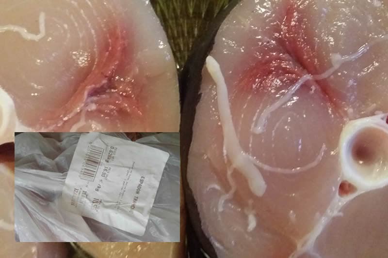 Des tranches d'espadon avec des vers gluants !?