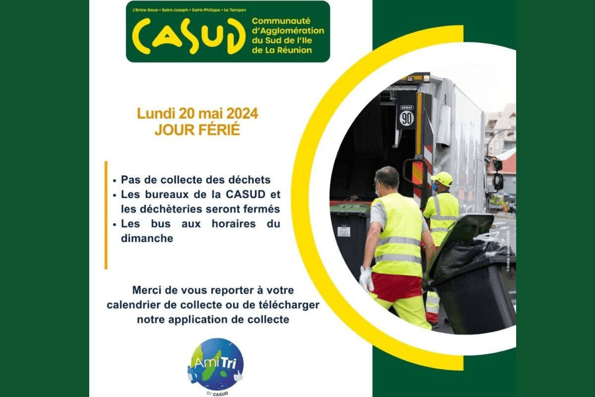 Fermeture des services CASUD le lundi 20 mai : pas de collectes de déchets