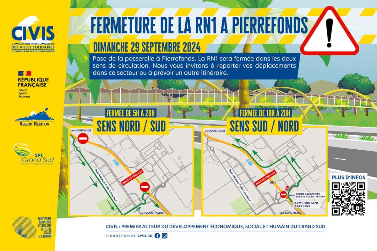 Fermeture exceptionnelle de la RN1 à Pierrefonds le 29 septembre 2024