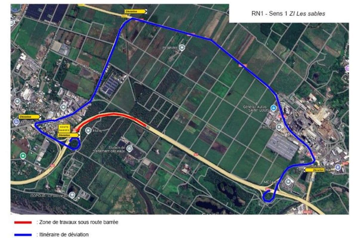 Fermeture Nocturne de la RN1 à L'Étang-Salé pour Travaux et Déviation