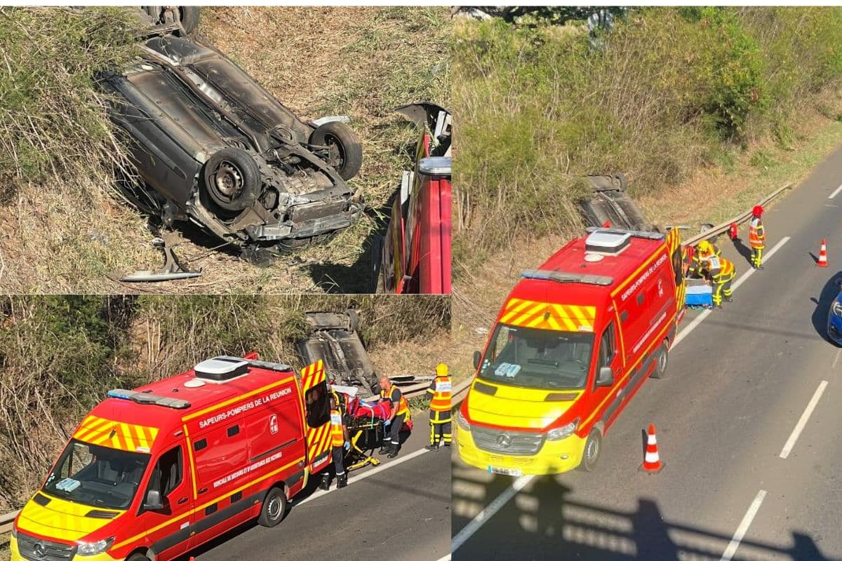 Accident à Saint-Pierre une voiture termine hors des barrières de sécurité